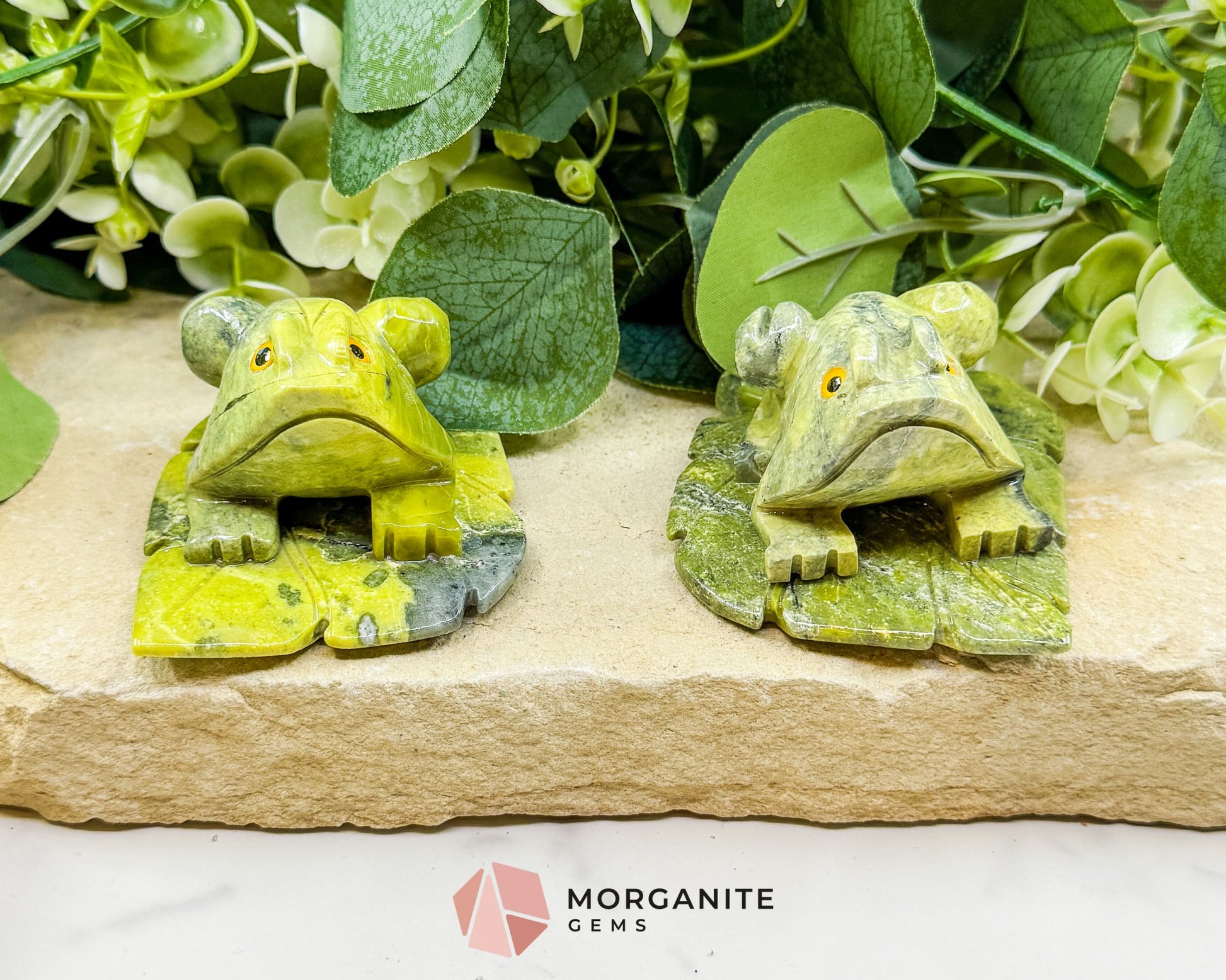 Serpentine Frog on Lily Pad – Hand-Carved Crystal Animal Figurine (Choose A or B 2’’) - Metaphysical Crystals