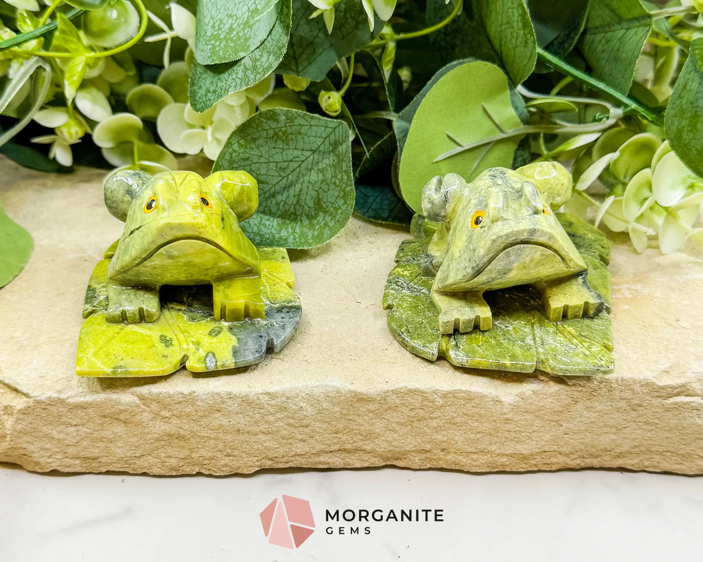 Serpentine Frog on Lily Pad – Hand-Carved Crystal Animal Figurine (Choose A or B 2’’) - Metaphysical Crystals