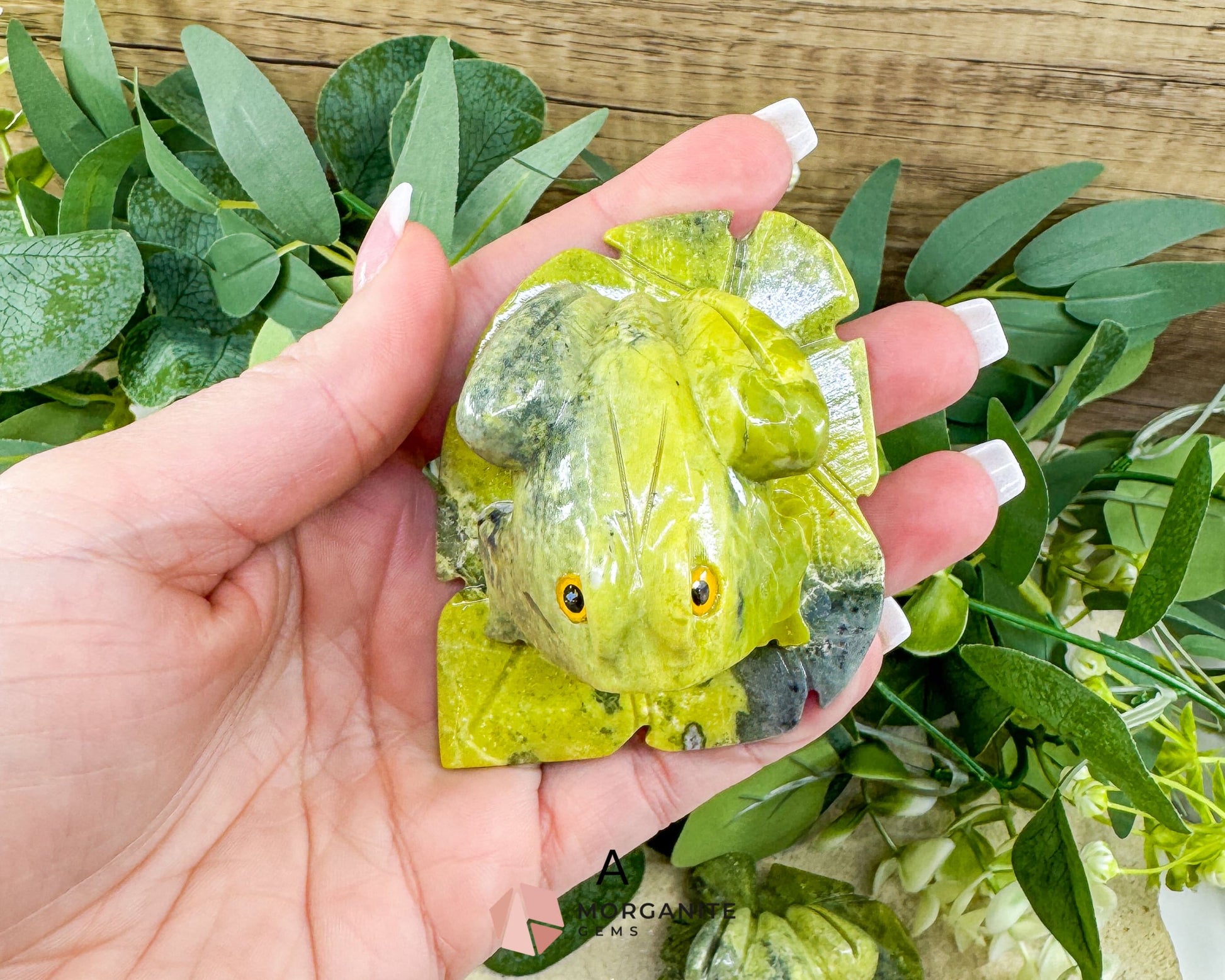 Serpentine Frog on Lily Pad – Hand-Carved Crystal Animal Figurine (Choose A or B 2’’) - Metaphysical Crystals