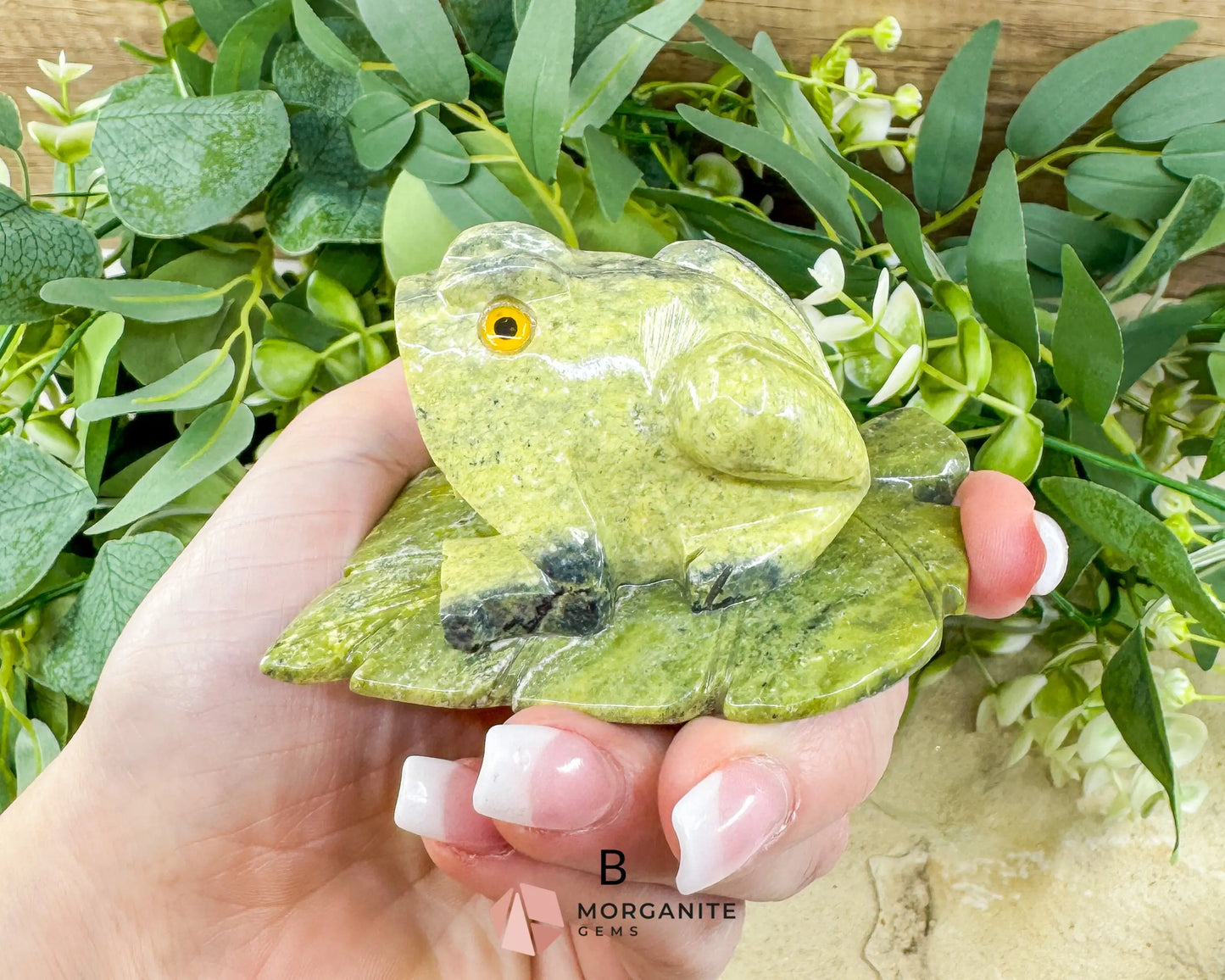 Serpentine Frog on Lily Pad – Hand-Carved Crystal Animal Figurine (Choose A or B 2’’) - Metaphysical Crystals