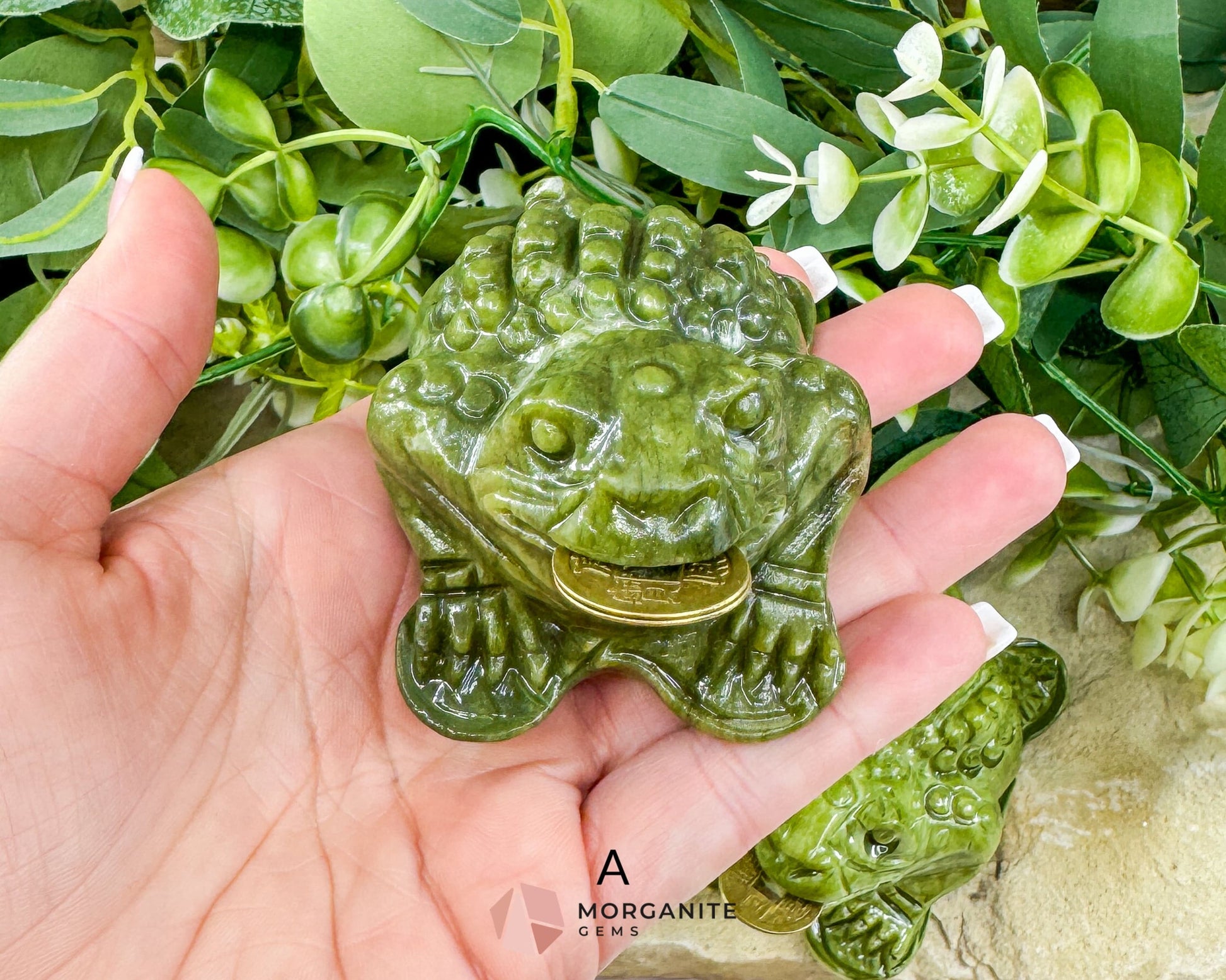 Serpentine Money Frog with Coin – Hand-Carved Crystal Toad for Wealth & Abundance - Metaphysical Crystals