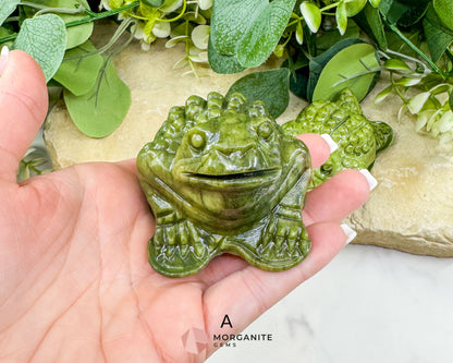 Serpentine Money Frog with Coin – Hand-Carved Crystal Toad for Wealth & Abundance - A - Metaphysical Crystals