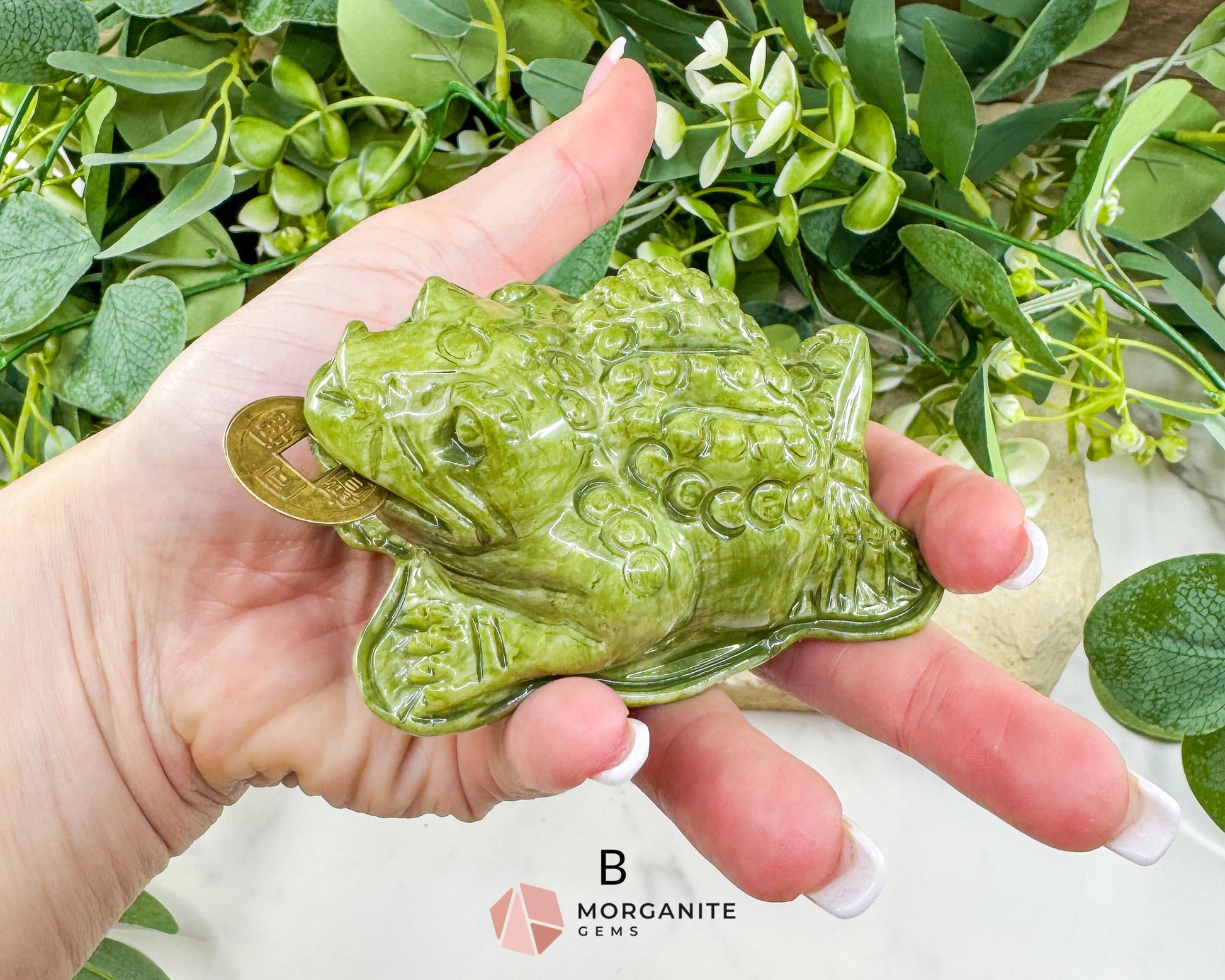 Serpentine Money Frog with Coin – Hand-Carved Crystal Toad for Wealth & Abundance - Metaphysical Crystals