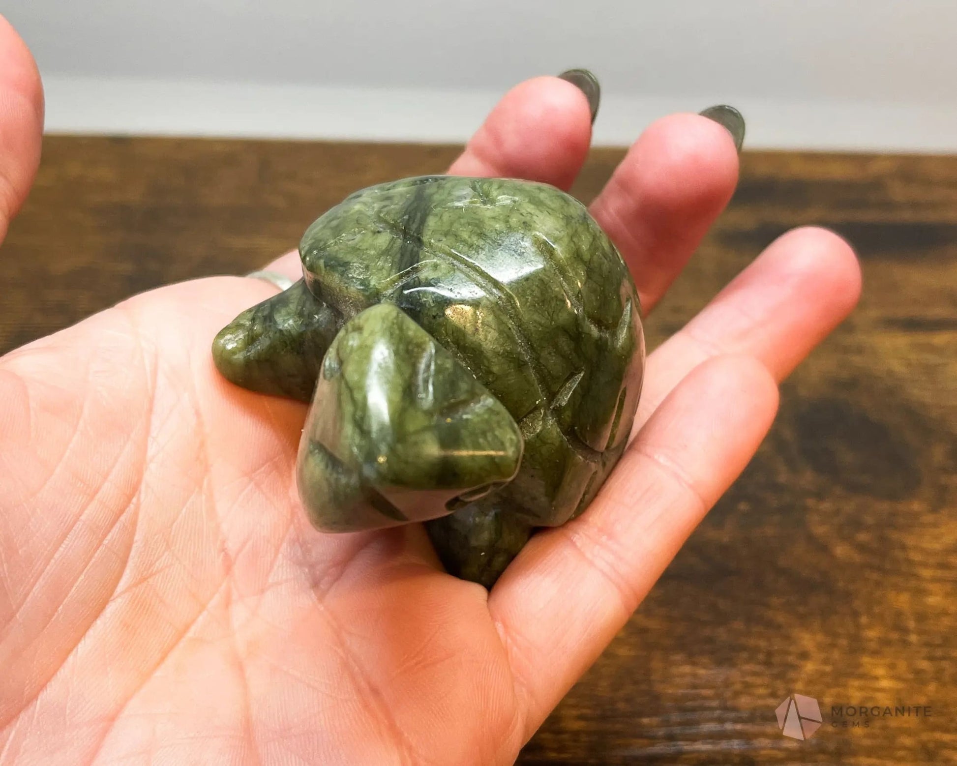 Serpentine Turtle Animal Carving-Morganite Gems