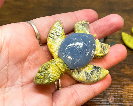 Serpentine Turtle Animal Carving-Morganite Gems