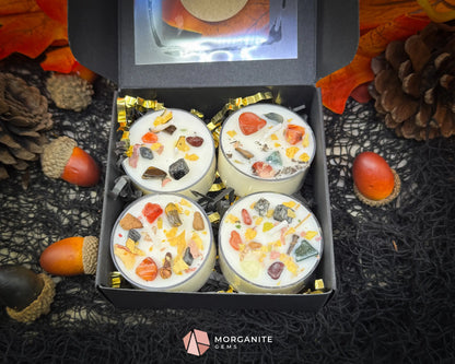 Samhain Candle Collection – Choose Your Size | Soy Candles with Crystals & Herbs | Fall Witchy Decor & Ritual Candles