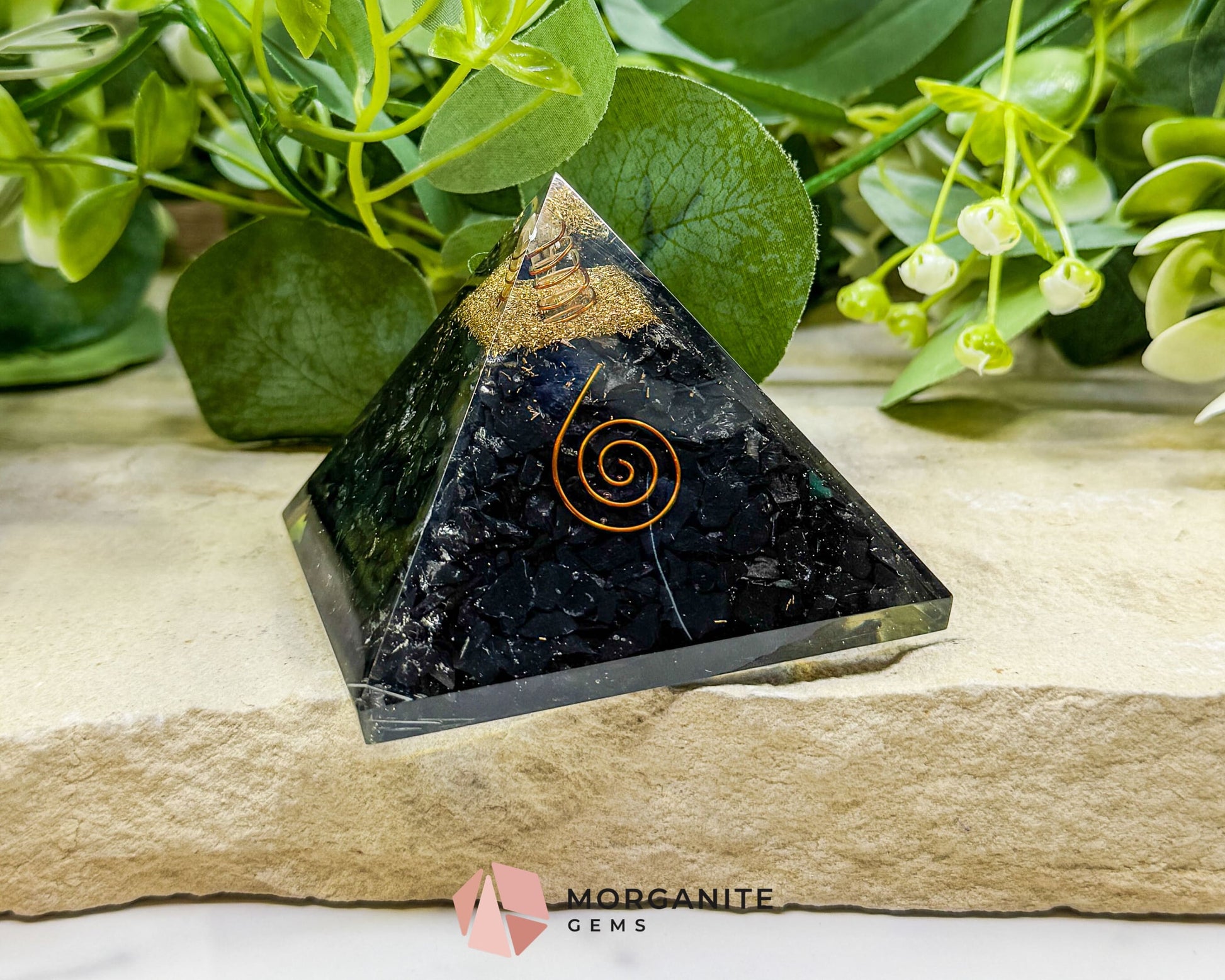 Shungite Orgonite Pyramid with Clear Quartz Point – Energy Protection & Grounding Tool (Approx. 2.7’’) - Metaphysical
