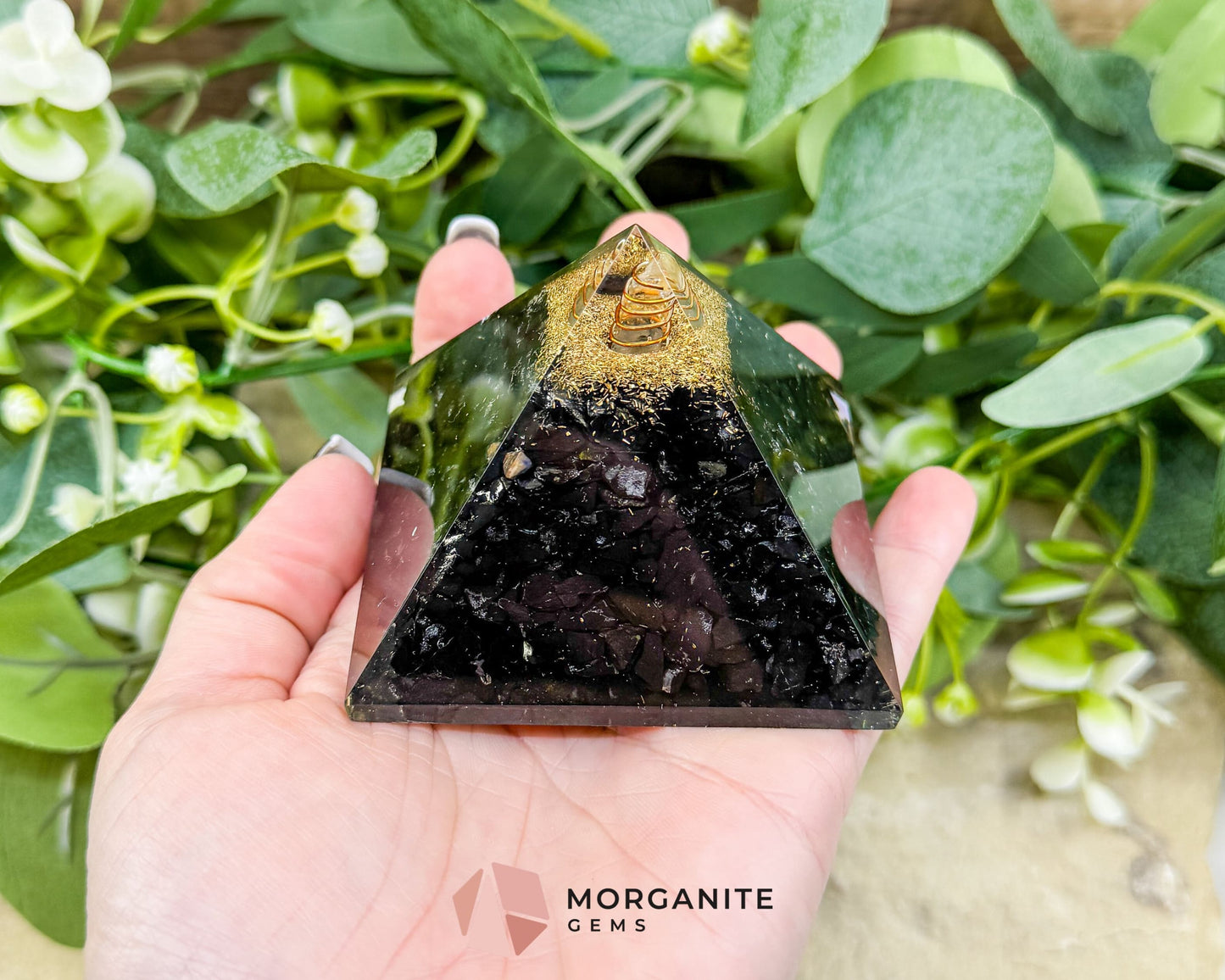 Shungite Orgonite Pyramid with Clear Quartz Point – Energy Protection & Grounding Tool (Approx. 2.7’’) - Metaphysical
