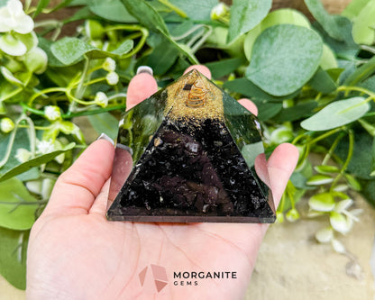 Shungite Orgonite Pyramid with Clear Quartz Point – Energy Protection & Grounding Tool (Approx. 2.7’’) - Metaphysical