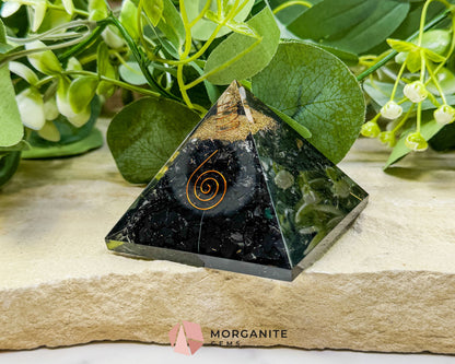 Shungite Orgonite Pyramid with Clear Quartz Point – Energy Protection & Grounding Tool (Approx. 2.7’’) - Metaphysical