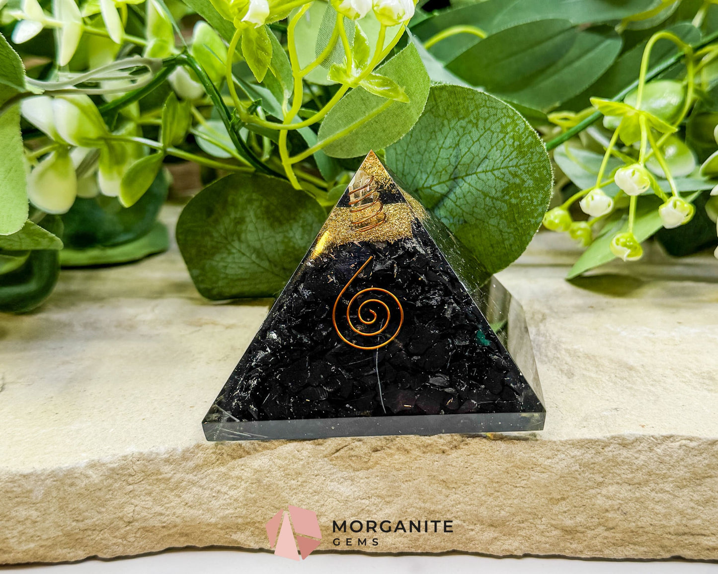 Shungite Orgonite Pyramid with Clear Quartz Point – Energy Protection & Grounding Tool (Approx. 2.7’’) - Metaphysical