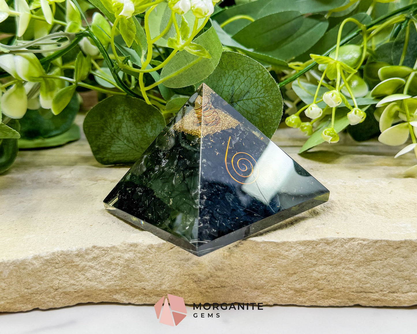 Shungite Orgonite Pyramid with Clear Quartz Point – Energy Protection & Grounding Tool (Approx. 2.7’’) - Metaphysical