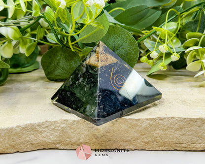 Shungite Orgonite Pyramid with Clear Quartz Point – Energy Protection & Grounding Tool (Approx. 2.7’’) - Metaphysical