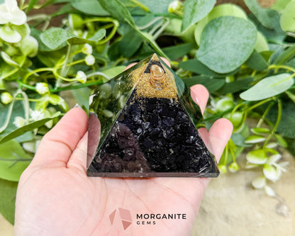 Shungite Orgonite Pyramid with Clear Quartz Point – Energy Protection & Grounding Tool (Approx. 2.7’’) - Metaphysical