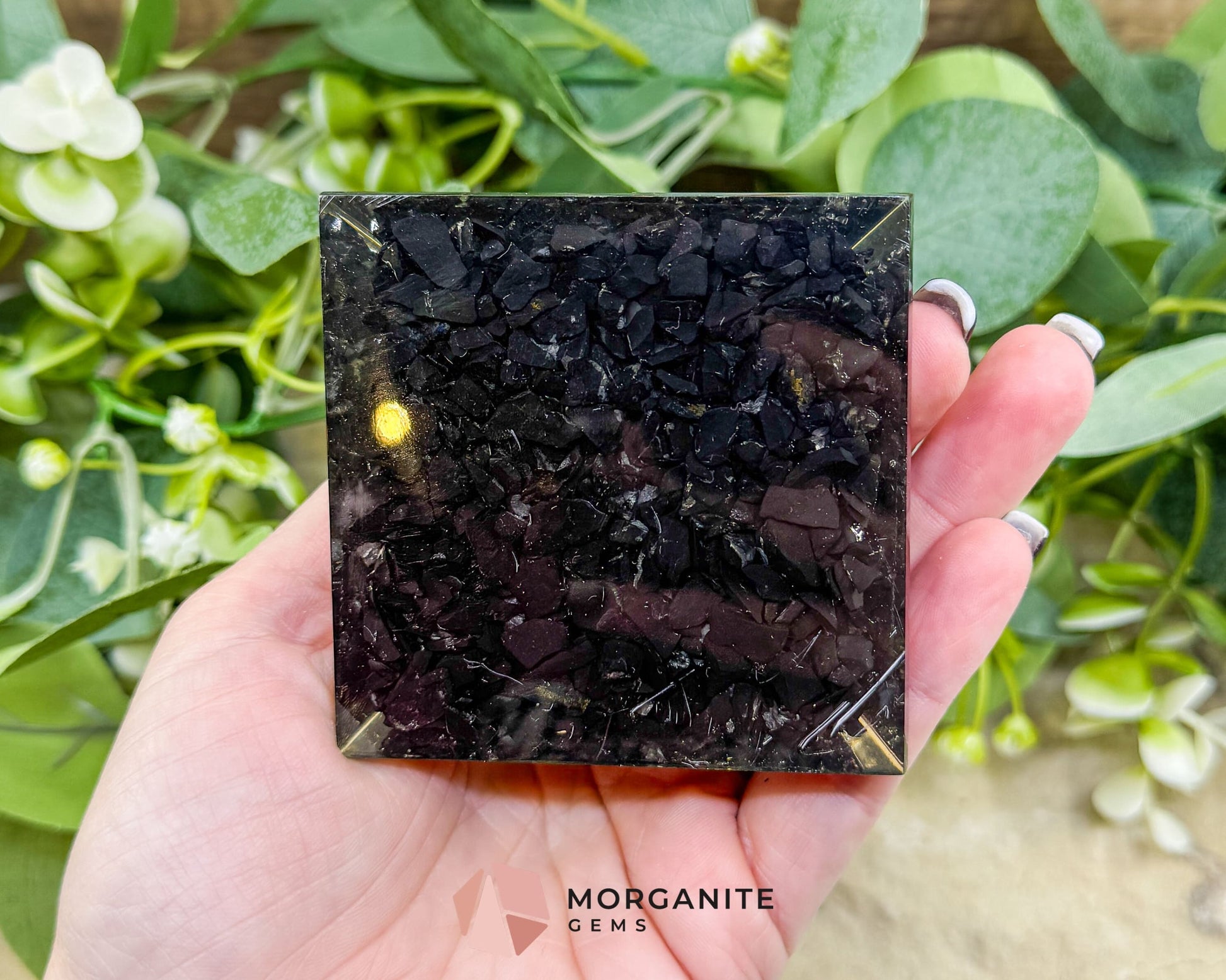 Shungite Orgonite Pyramid with Clear Quartz Point – Energy Protection & Grounding Tool (Approx. 2.7’’) - Metaphysical