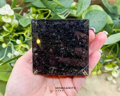 Shungite Orgonite Pyramid with Clear Quartz Point – Energy Protection & Grounding Tool (Approx. 2.7’’) - Metaphysical
