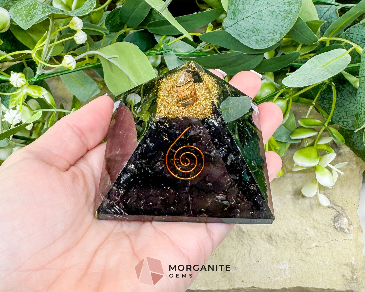 Shungite Orgonite Pyramid with Clear Quartz Point – Energy Protection & Grounding Tool (Approx. 2.7’’) - Metaphysical