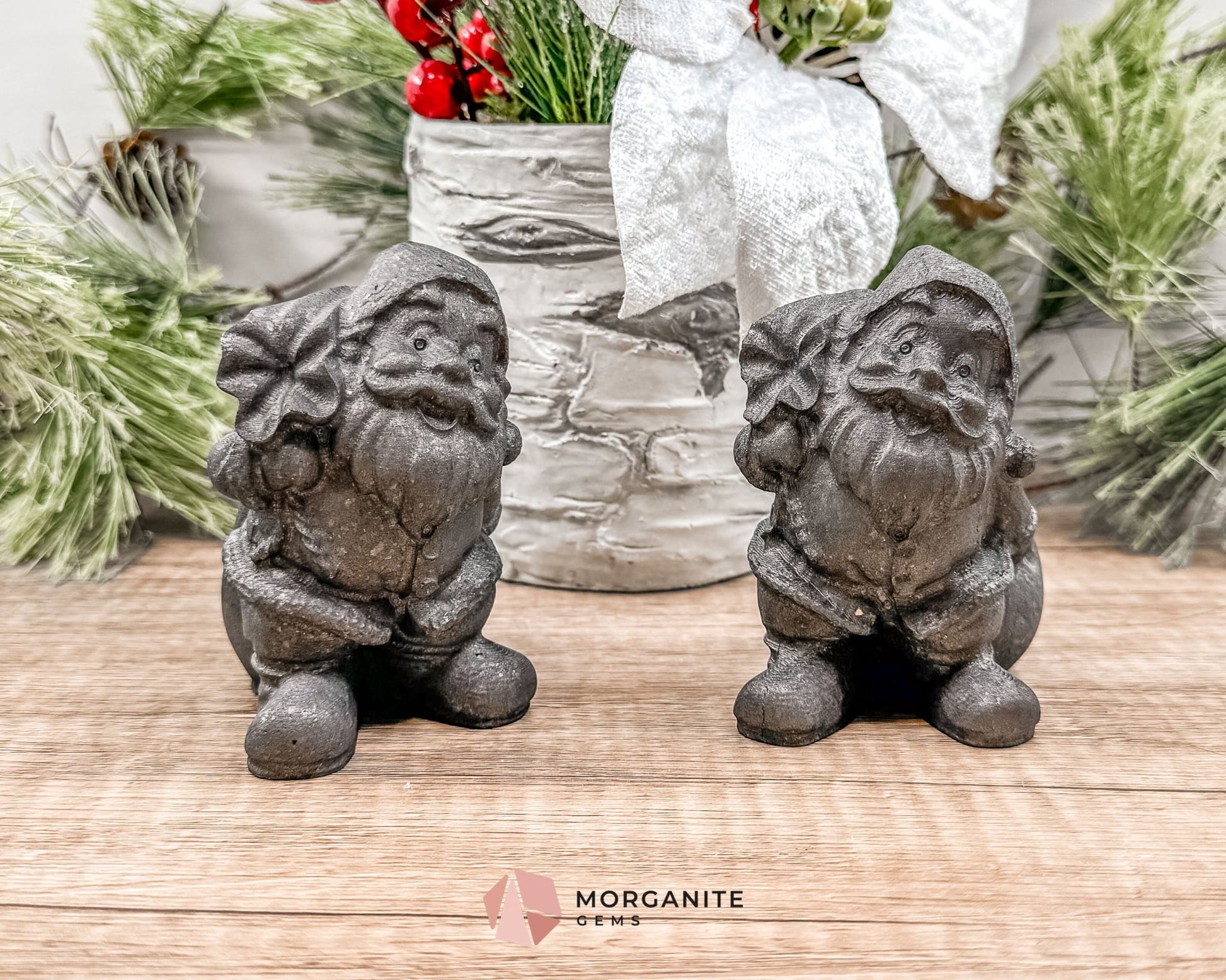 Shungite Santa Claus Carving – Festive Elegance in Natural Stone-Morganite Gems