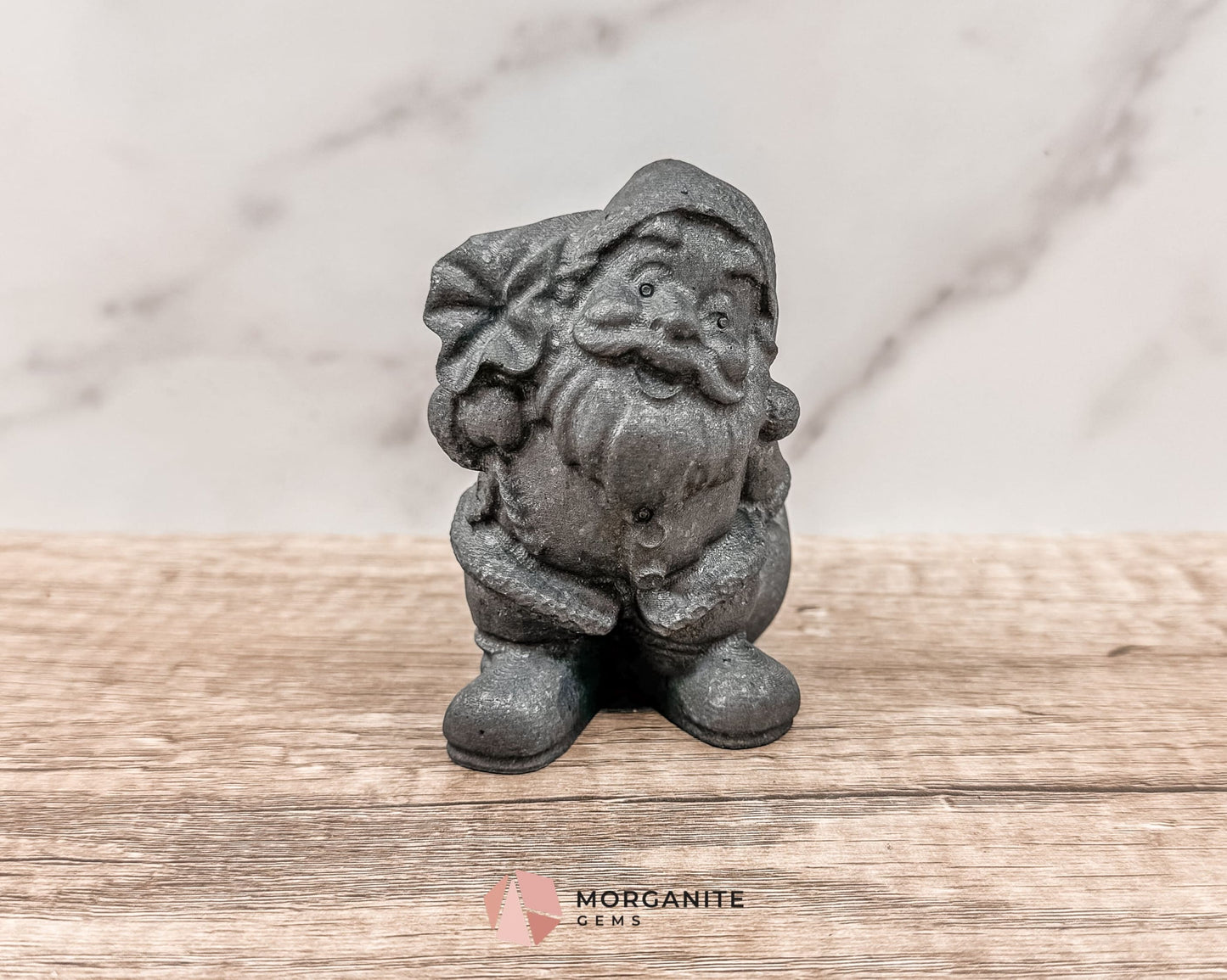 Shungite Santa Claus Carving – Festive Elegance in Natural Stone-Morganite Gems