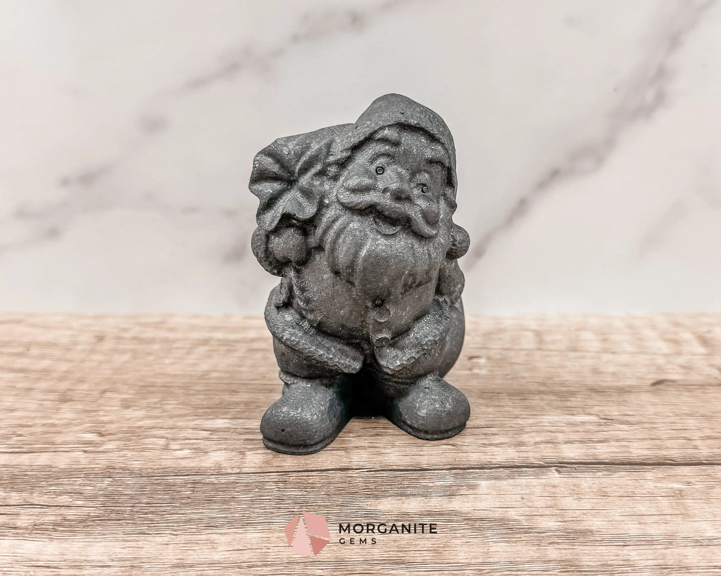 Shungite Santa Claus Carving – Festive Elegance in Natural Stone-Morganite Gems