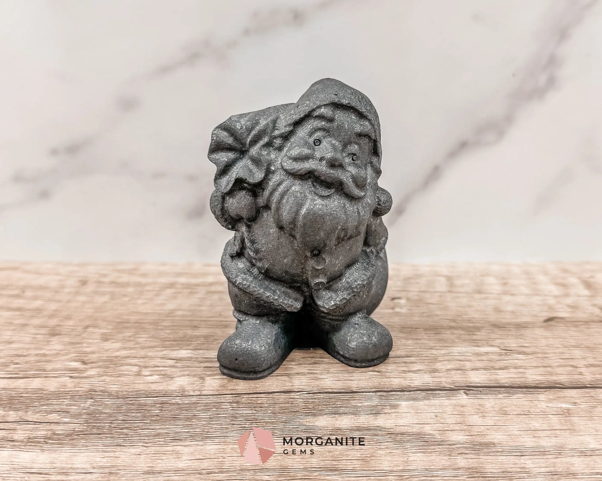 Shungite Santa Claus Carving – Festive Elegance in Natural Stone-Morganite Gems
