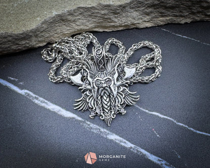 Odin Viking Warrior Pendant Necklace – Norse God Amulet on 60cm Chain