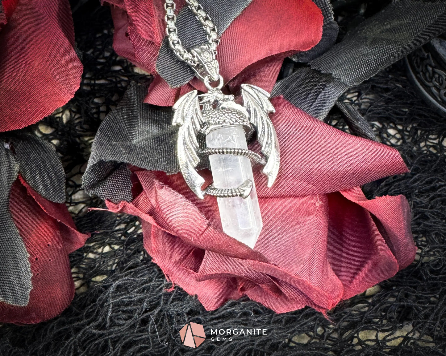 Clear Crystal Dragon Pendant Necklace – Fantasy Amulet on 60cm Chain - Crystal Necklaces