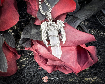 Clear Crystal Dragon Pendant Necklace – Fantasy Amulet on 60cm Chain - Crystal Necklaces