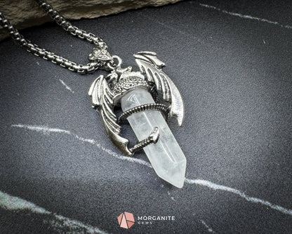 Clear Crystal Dragon Pendant Necklace – Fantasy Amulet on 60cm Chain - Crystal Necklaces