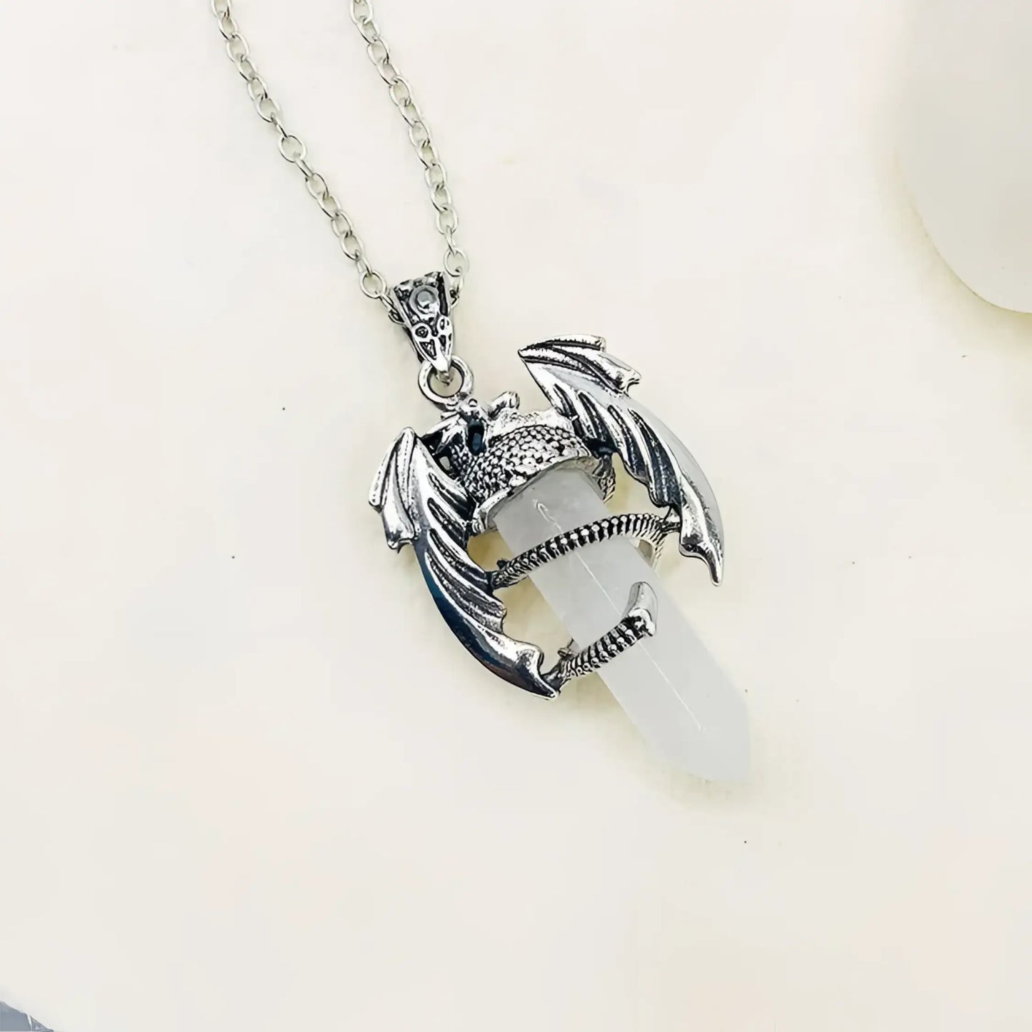 Healing Crystal Dragon Pendant - White Crystal