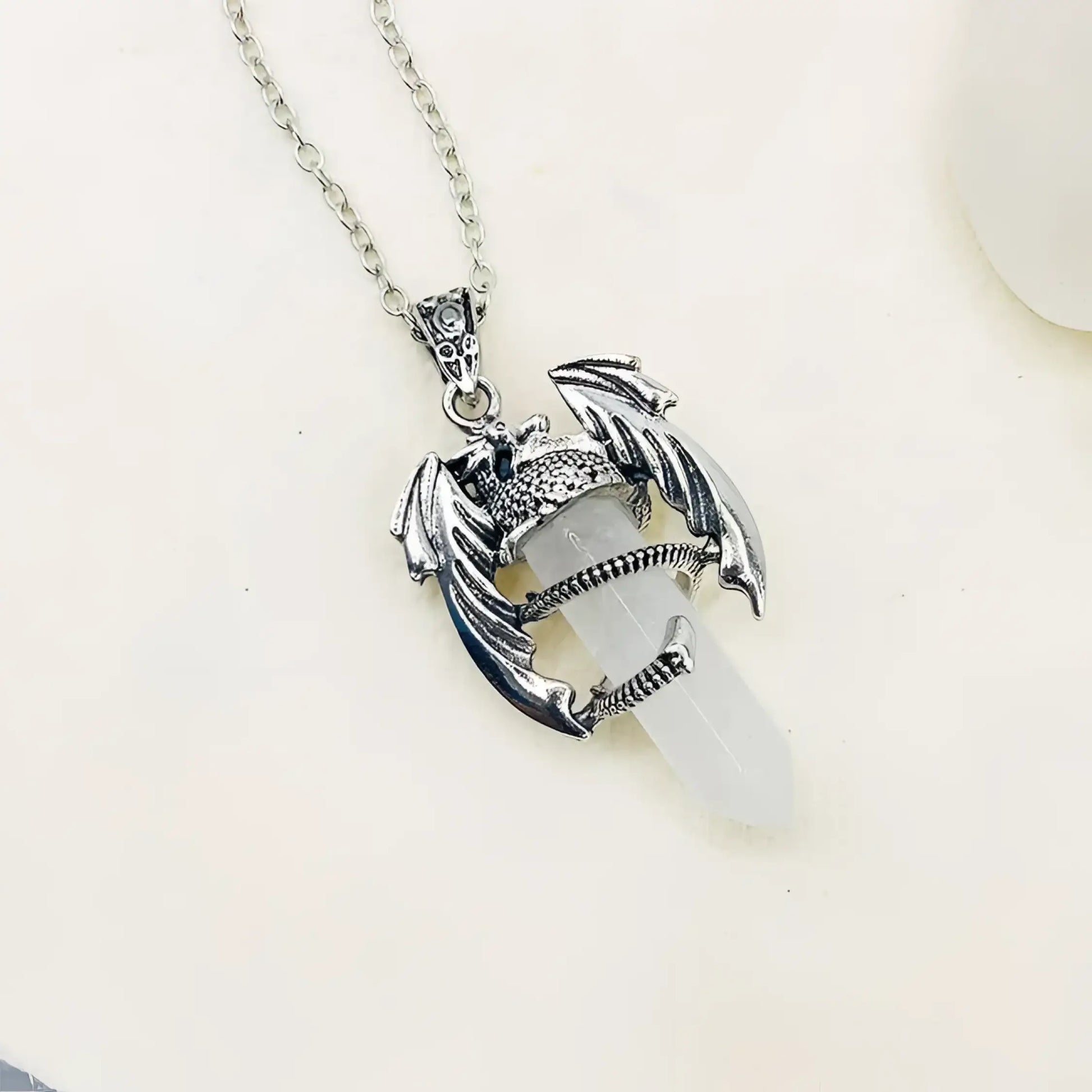 Healing Crystal Dragon Pendant - White Crystal