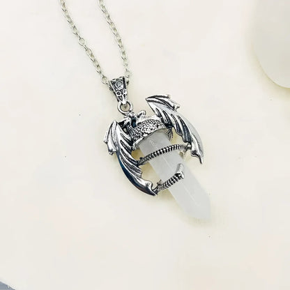 Healing Crystal Dragon Pendant - White Crystal