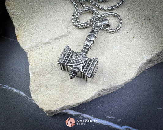 Retro Viking Thor’s Hammer Pendant Necklace – Stainless Steel Mjolnir Amulet - Jewelry