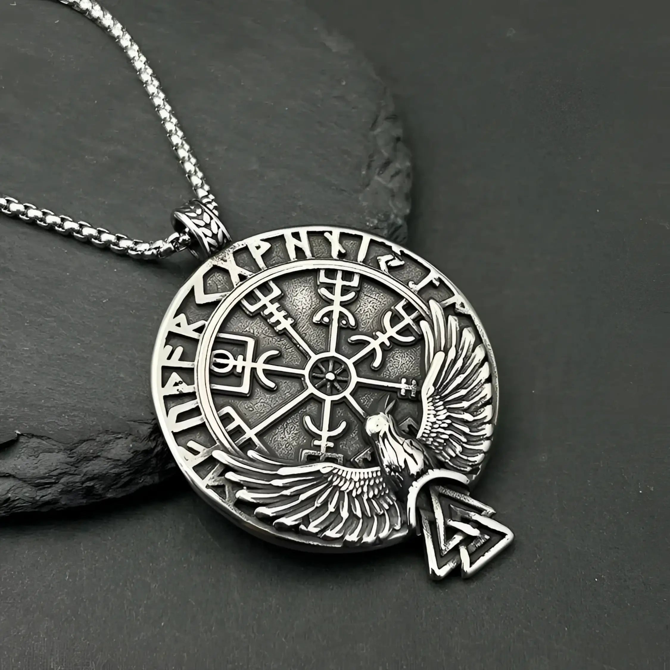 Viking Raven Rune Pendant Necklace – Stainless Steel Norse Symbol ...