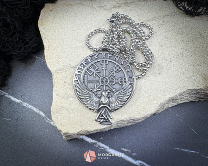 Viking Rune with Raven Pendant Necklace – Stainless Steel Norse Amulet - Jewelry
