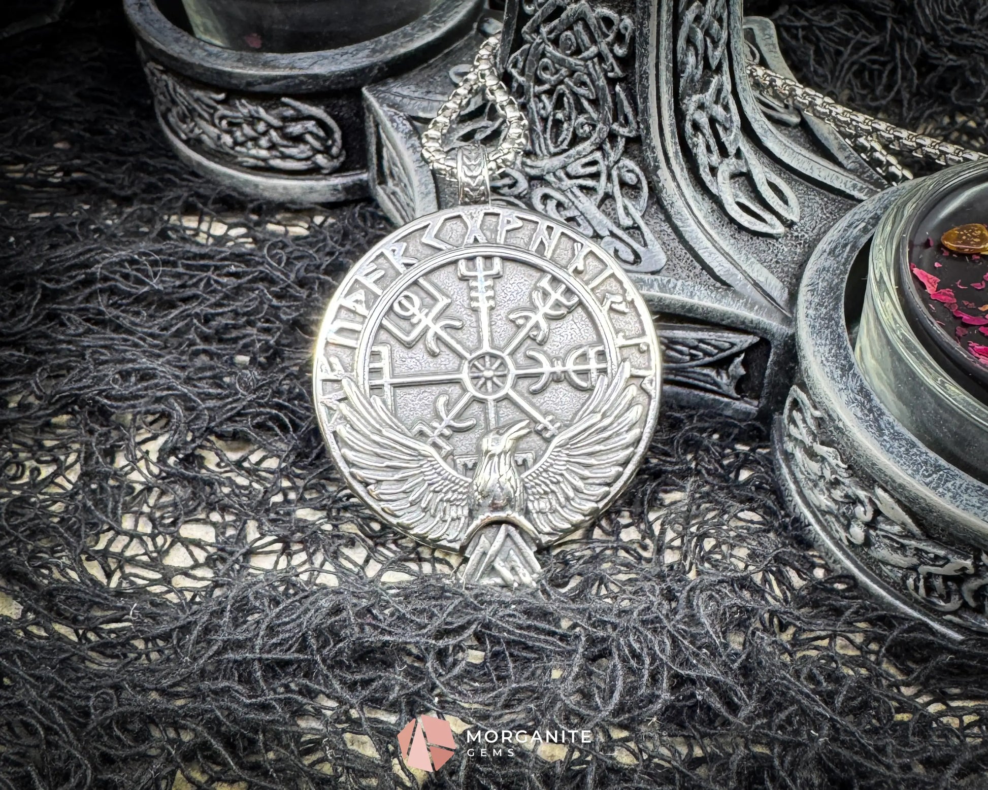 Viking Rune with Raven Pendant Necklace – Stainless Steel Norse Amulet - Jewelry