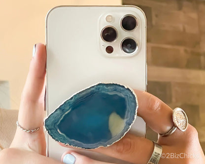 Silver-Plated Agate Phone Grip – Stylish and Functional Crystal Accessory-Morganite Gems