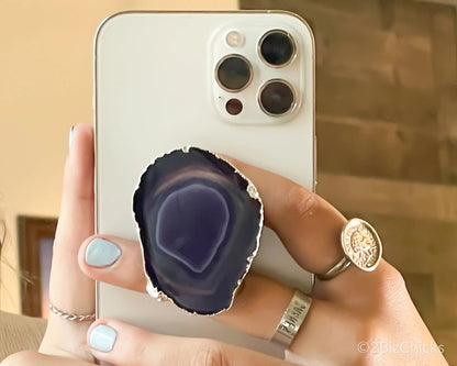 Silver-Plated Agate Phone Grip – Stylish and Functional Crystal Accessory-Morganite Gems