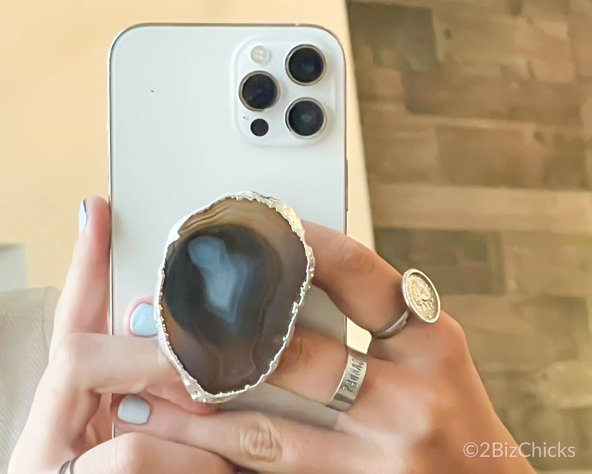 Silver-Plated Agate Phone Grip – Stylish and Functional Crystal Accessory-Morganite Gems