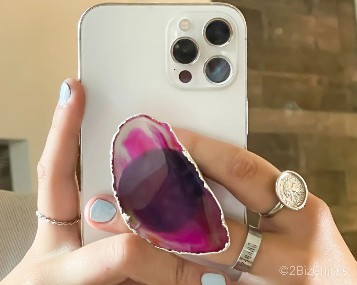 Silver-Plated Agate Phone Grip – Stylish and Functional Crystal Accessory-Morganite Gems