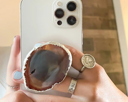 Silver-Plated Agate Phone Grip – Stylish and Functional Crystal Accessory-Morganite Gems