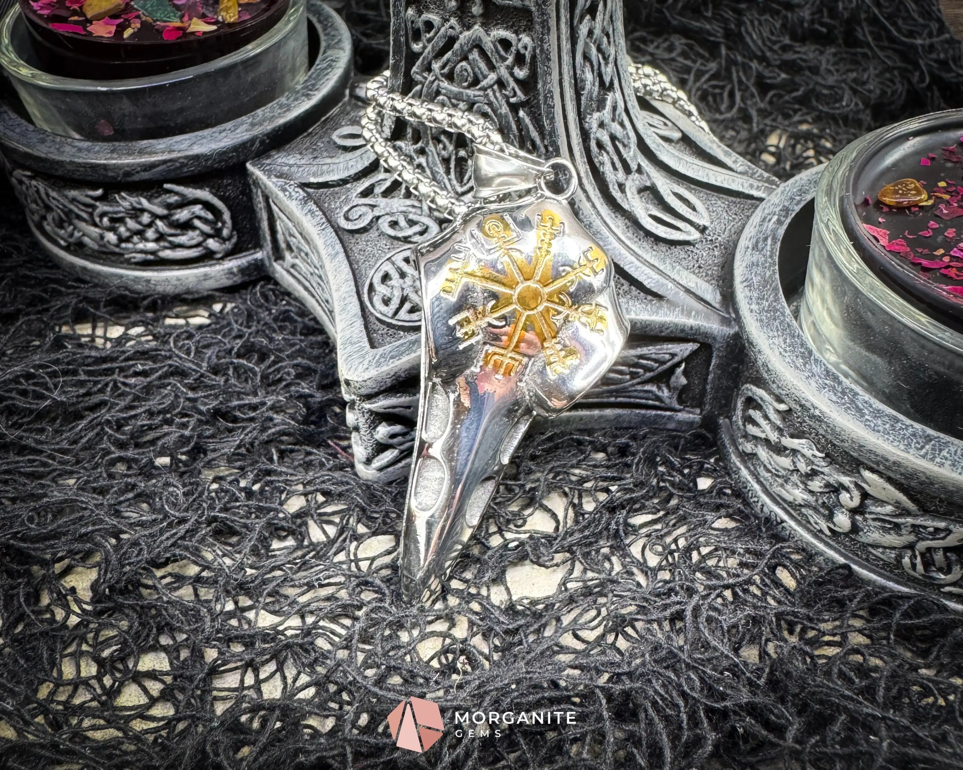 Vintage Viking Raven Head Compass Pendant Necklace – Stainless Steel Norse Symbol - Jewelry