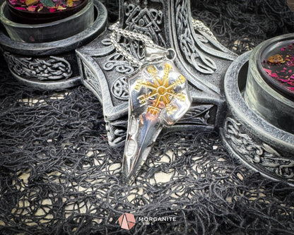 Vintage Viking Raven Head Compass Pendant Necklace – Stainless Steel Norse Symbol - Jewelry