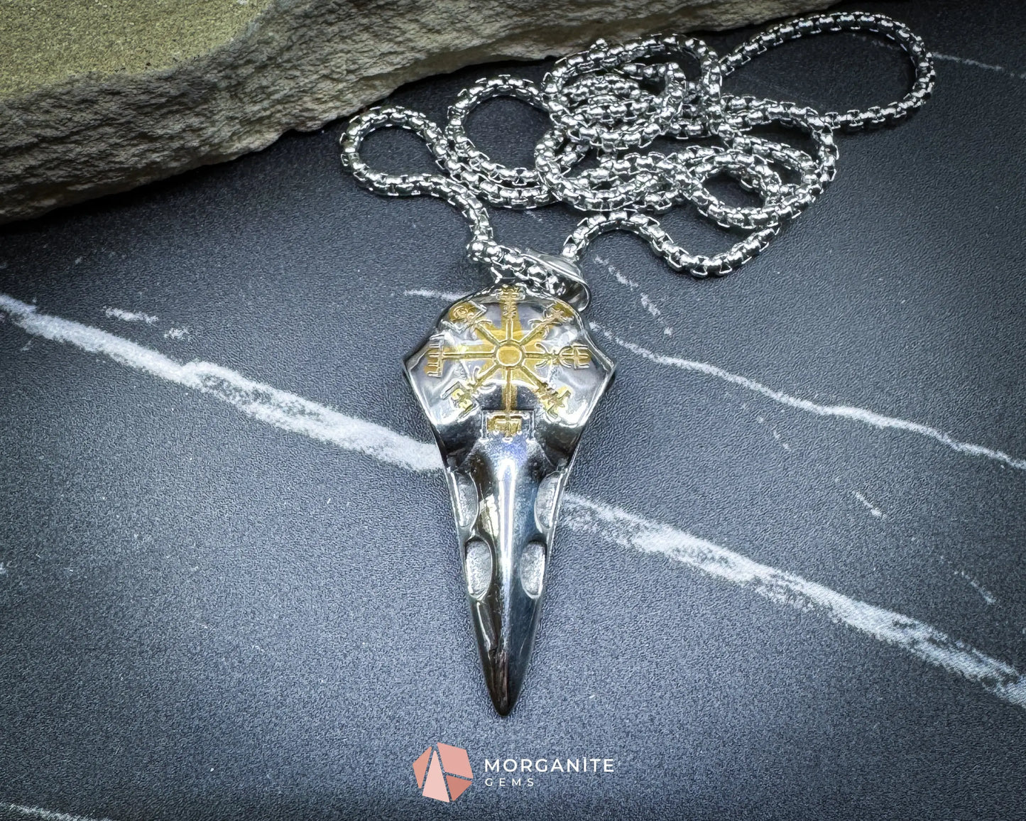 Vintage Viking Raven Head Compass Pendant Necklace – Stainless Steel Norse Symbol - Jewelry