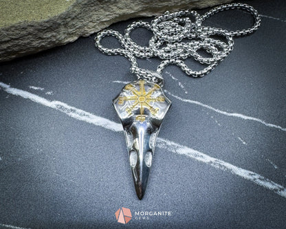 Vintage Viking Raven Head Compass Pendant Necklace – Stainless Steel Norse Symbol - Jewelry