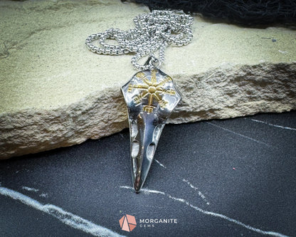 Vintage Viking Raven Head Compass Pendant Necklace – Stainless Steel Norse Symbol - Jewelry