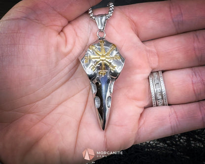 Vintage Viking Raven Head Compass Pendant Necklace – Stainless Steel Norse Symbol - Jewelry