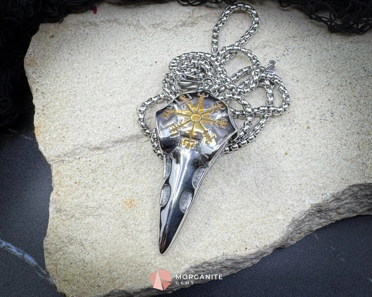 Vintage Viking Raven Head Compass Pendant Necklace – Stainless Steel Norse Symbol - Jewelry