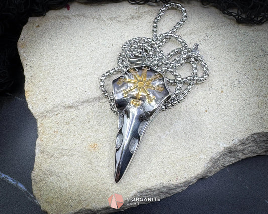 Vintage Viking Raven Head Compass Pendant Necklace – Stainless Steel Norse Symbol - Jewelry