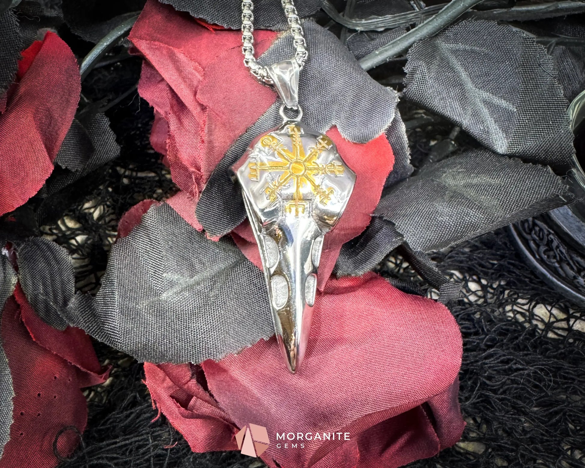 Vintage Viking Raven Head Compass Pendant Necklace – Stainless Steel Norse Symbol - Jewelry